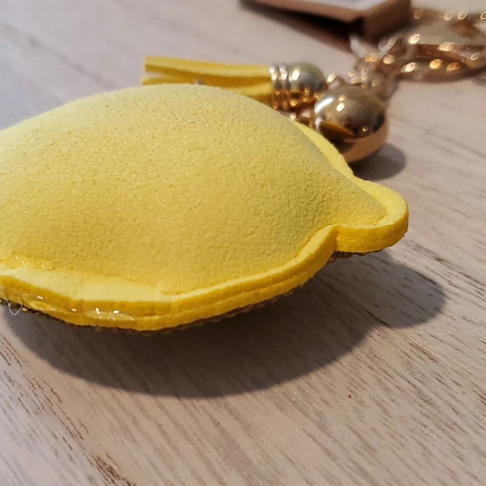 Puffy rhinestone covered lemon sunshine yellow tassel keychain NWT